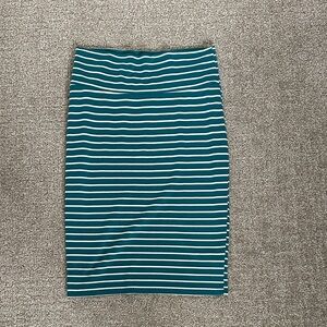 LuLaRoe Teal and White Striped Pencil Skirt